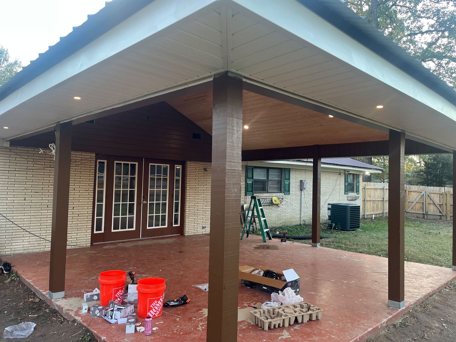 New covered patio with stained ceiling