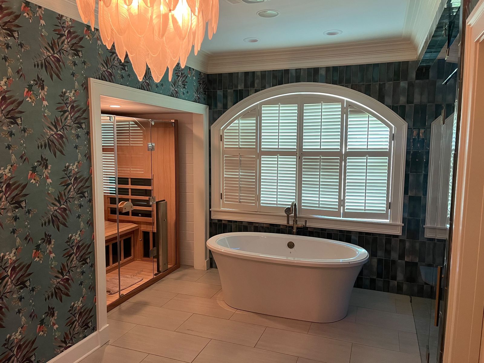 Master bath with soaking tub and sauna
