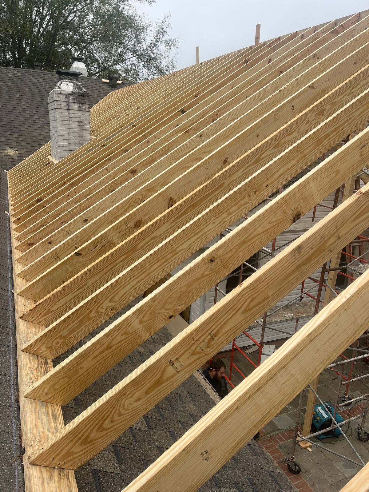 New roof rafters on an addition