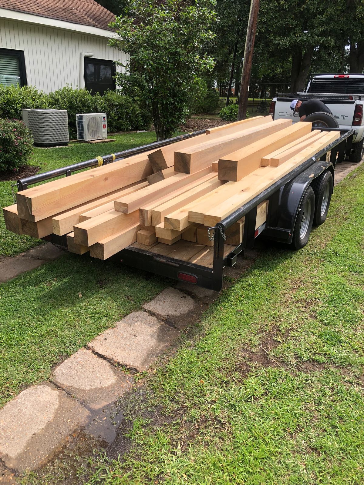 Timber beams loaded for delivery