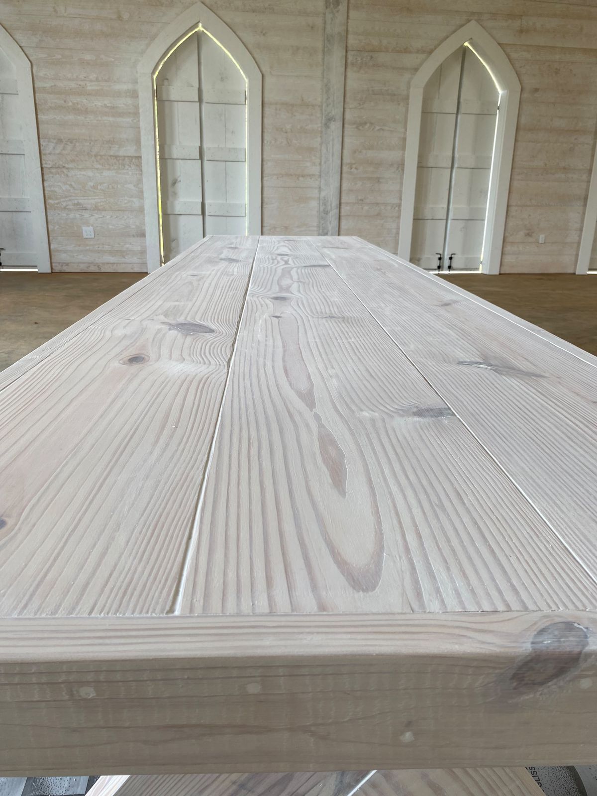 Pine farm table in the chapel